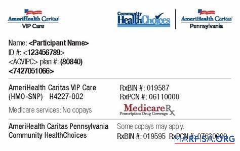 Printable Pennsylvania Community of HealthChoices health insurance card example